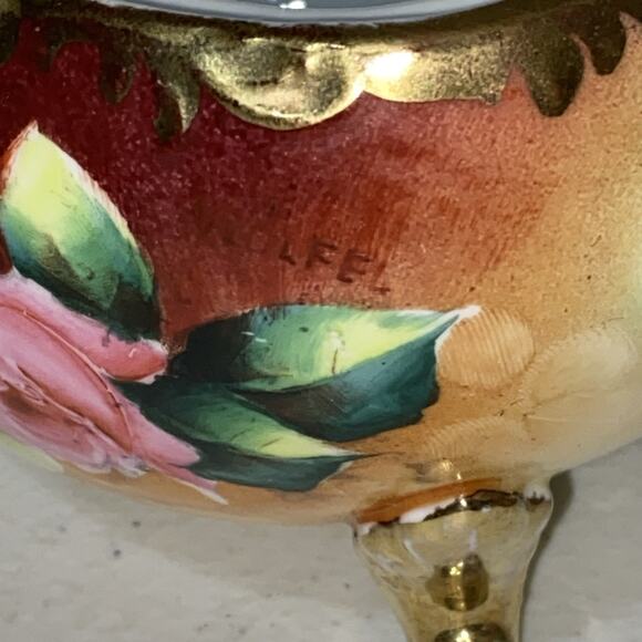 Vintage American Beauty Germany Creamer Sugar Bowl Set Hand Painted Rose Signed - Picture 10 of 15